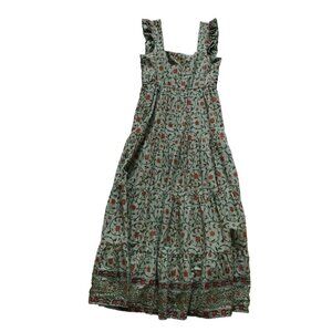 Just Bellina Maxi Dress Womens Large Sleeveless Green Orange Floral Square Neck